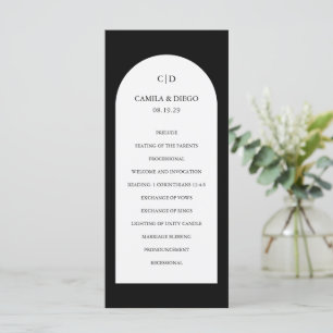 Simple Black Monogram Arch Modern Wedding Program