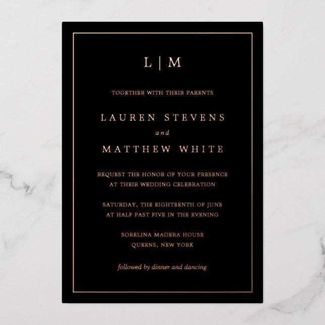Simple Black Monogram Elegant Wedding (Front)