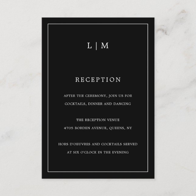 Simple Black Monogram Elegant Wedding Enclosure Card (Front)