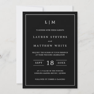 Simple Black Monogram Elegant Wedding Invitation