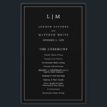 Simple Black Monogram Elegant Wedding Program<br><div class="desc">Simple Wedding Program featuring a modern yet elegant design with your two letter monogram at the top and your details surrounded by a thin border. All text is in white over a black background and may be changed in the design editing tool. The front has your order of ceremony and...</div>
