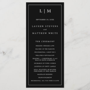 Simple Black Monogram Elegant Wedding Program