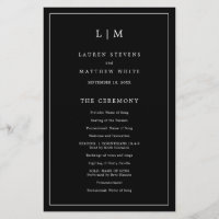 Simple Black Monogram Elegant Wedding Program