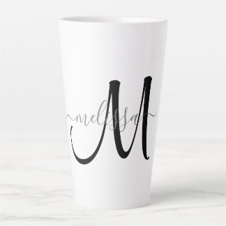 Simple Black Monogram Grey Script Name Custom Latte Mug