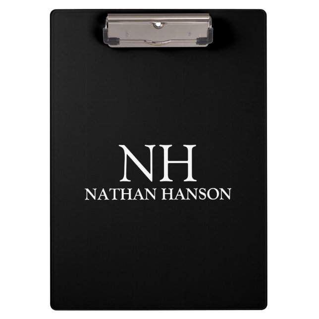 Simple Black Monogram Modern Clipboard (Front)