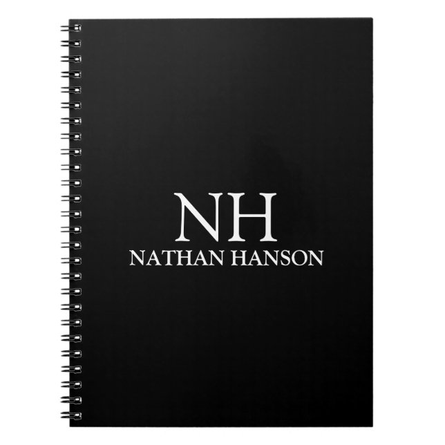 Simple Black Monogram Modern Notebook (Front)