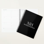 Simple Black Monogram Modern Planner<br><div class="desc">Modern business planner featuring a simple and minimal black design with your monogram in a bold font along with your name on the front. The back has your contact info.</div>