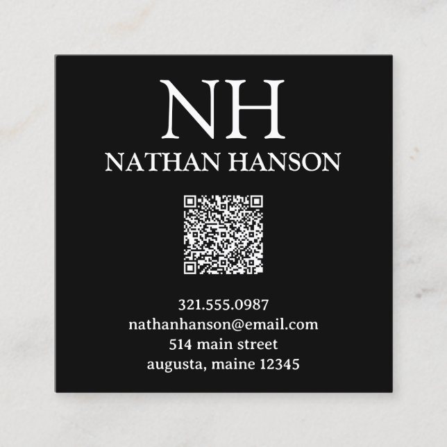 Simple Black Monogram Modern Square Business Card (Front)