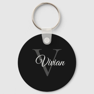 Simple Black Monogram Name Keychain