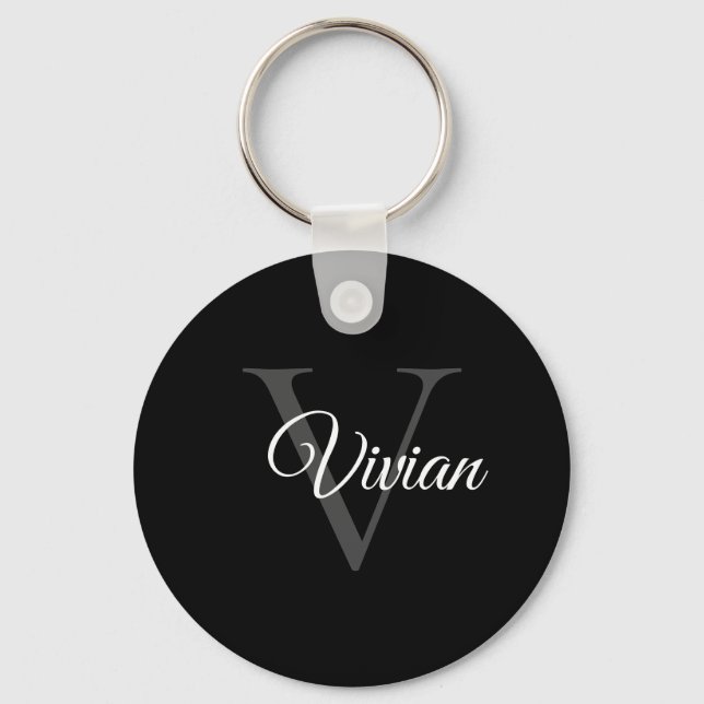 Simple Black Monogram Name Keychain (Front)
