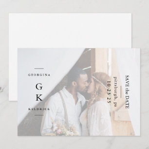Simple Black Monogram One Photo Wedding Save The Date