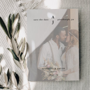 Simple Black Monogram One Photo Wedding Save The Date