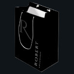 Simple Black Monogram Personalized Groomsmen Mediu Medium Gift Bag<br><div class="desc">This black personalized groomsmen gift bag features personalized groomsman's name,  and calligraphy monogram in grey colour. Change background and fonts colours easily if you like.</div>
