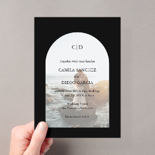 Simple Black Monogram Photo Arch Modern Wedding Acrylic Invitations