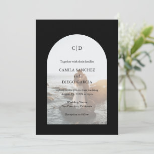 Simple Black Monogram Photo Arch Modern Wedding Invitation