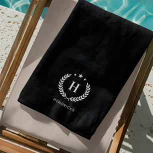 Simple Black Monogram Stylish Modern Minimalist Beach Towel