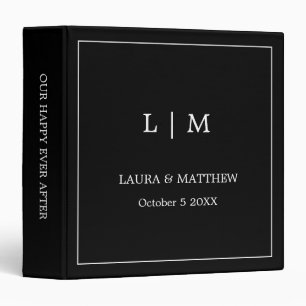 Simple Black Monogram Wedding Photo Album Binder