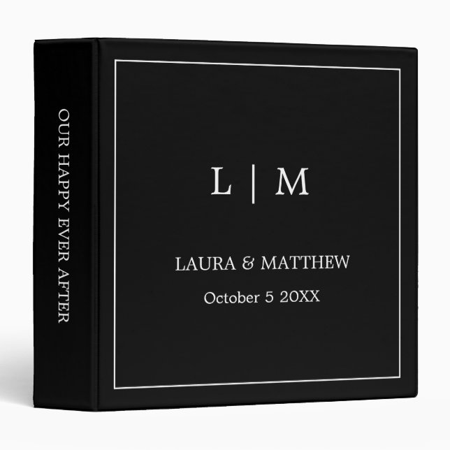 Simple Black Monogram Wedding Photo Album Binder (Front/Spine)