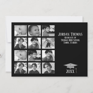 Simple Black Multi Photo Graduation 12 Photo Invitation