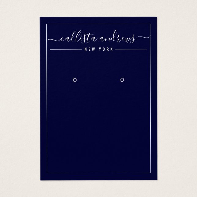 Simple Black Navy Cursive Earring Display Card (Front)