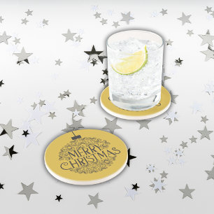 Simple Black on Gold Merry Christmas   Sandstone   Coaster