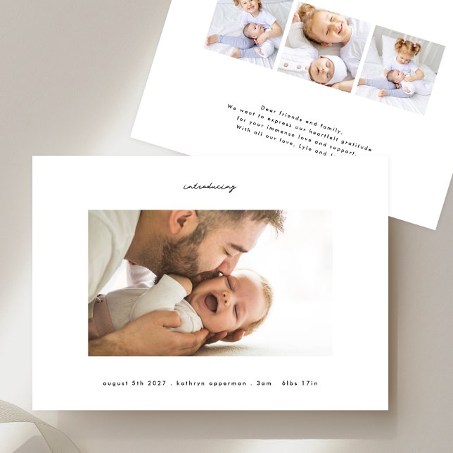 simple black on white introducing photo baby birth announcement (Creator Uploaded)