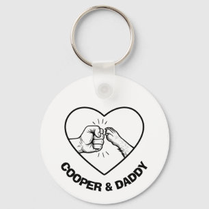 Simple Black Outline Dog and Dad Fist Bump Keychain