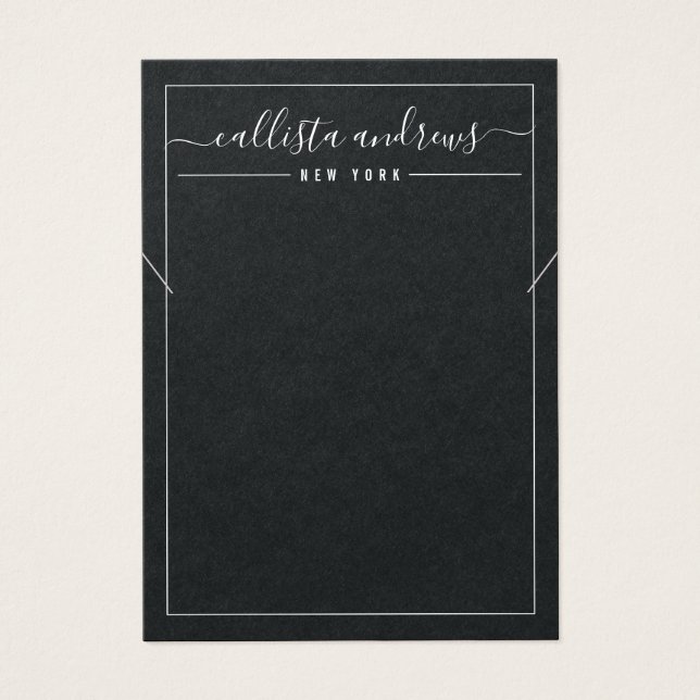 Simple Black Paper Cursive Necklace Display Card (Front)