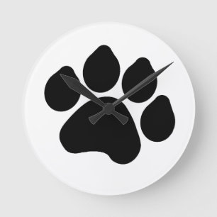 SImple Black Paw Print ANIMAL LOVER Round Clock