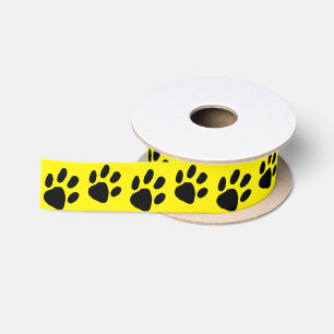 Simple Black Paw Print on Yellow Satin Ribbon