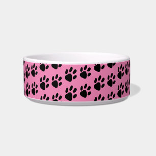 Simple Black Paw Print Pattern on Pink Bowl