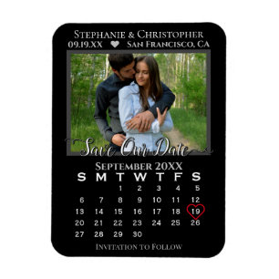 Simple Black Photo Calendar Save Our Date Wedding Magnet