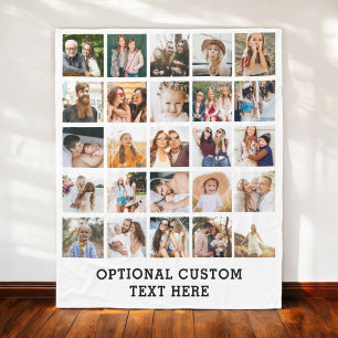 Simple Black Photo Collage 25 Picture Personalized Fleece Blanket