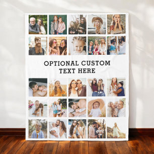 Simple Black Photo Collage 25 Picture Personalized Fleece Blanket
