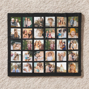 Simple Black Photo Collage 30 Picture Personalized Fleece Blanket