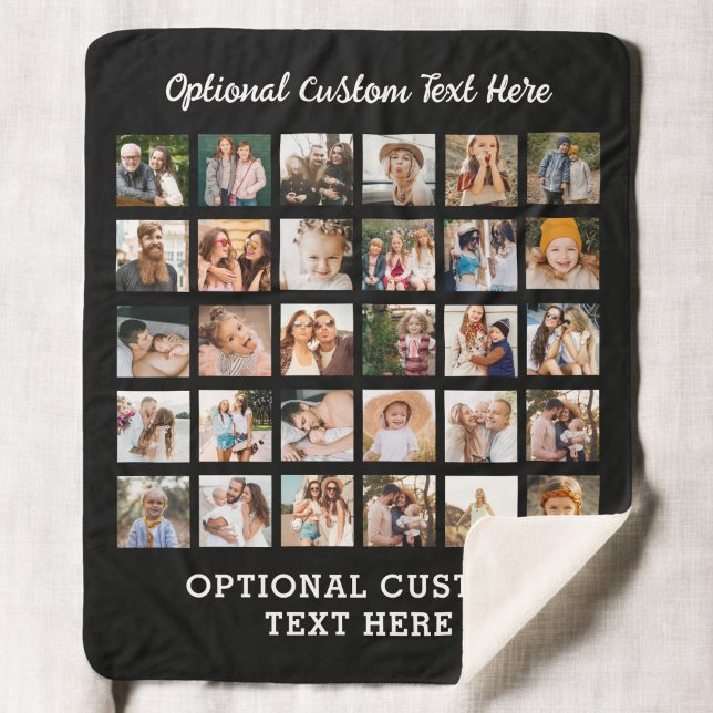 Simple Black Photo Collage 30 Picture Personalized Sherpa Blanket (Creator Uploaded)