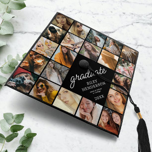 Simple Black Photo Graduation Cap Topper