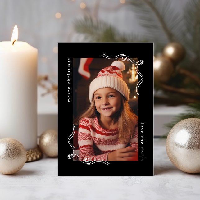 Simple Black Photo Holiday Card with Ribbon Design (Creator Uploaded)