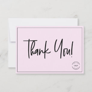 Simple Black Pink Company Logo Custom Thank You Card