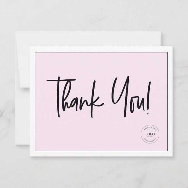 Simple Black Pink Company Logo Social Thank You  Card (Front)