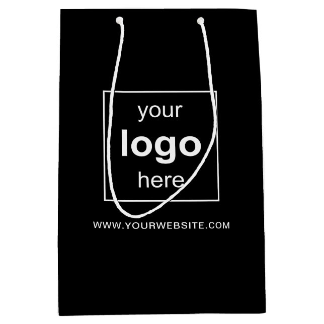 Simple Black Promotional Business Logo Medium Gift Bag (Front)