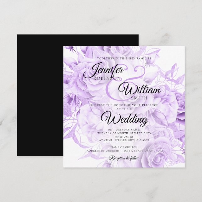 Simple Black & Purple Elegant Floral Wedding (Front/Back)