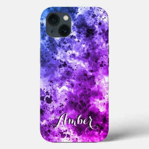 Simple Black Purple Watercolor Splash Personalized iPhone 13 Case