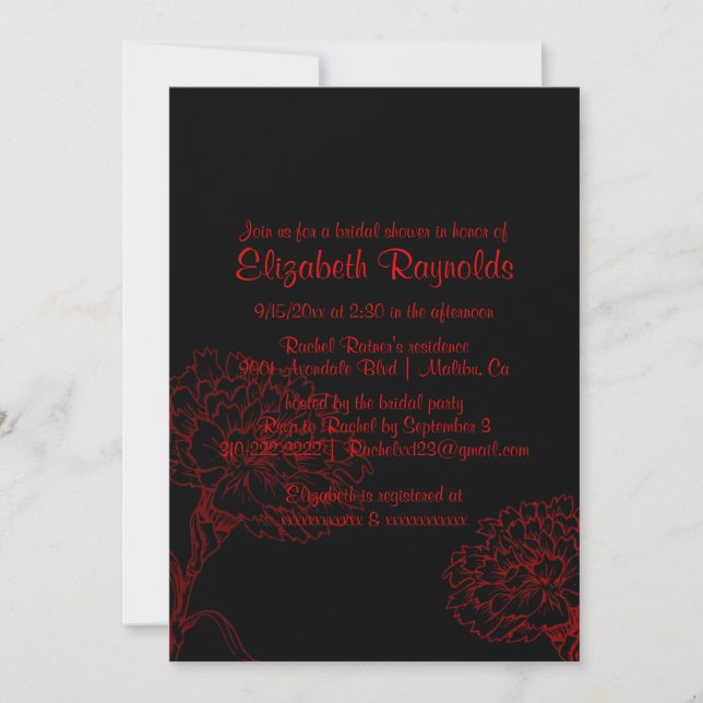 Simple Black & Red Bridal Shower Invitations (Front)