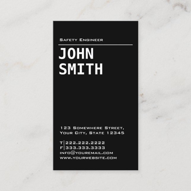 Simple Black Safety Engineer Business Card (Front)