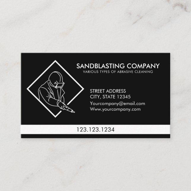 Simple Black Sandblasting Power Washer Cleaning Business Card (Front)