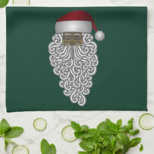 Simple Black Santa Claus Green Christmas Holiday Kitchen Towel