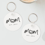 Simple Black Script Heart Keepsake Mom Established Keychain<br><div class="desc">Simple Black Script Heart Keepsake Mom Established Keychain.

Make it yours with easy customization. Need a custom order? Just send us a message,  we’re here to help. Kindly note that response times may vary slightly due to the time difference.</div>