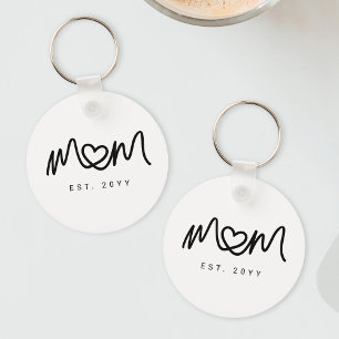 Simple Black Script Heart Keepsake Mom Established Keychain