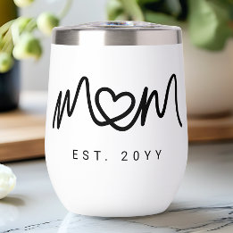 Simple Black Script Heart Mother Mom Established